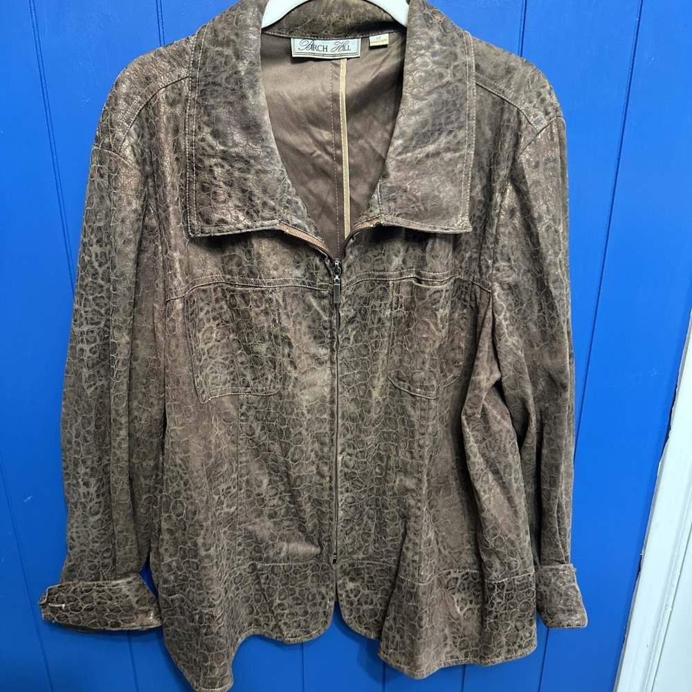 Vintage Birch Hill Jacket 1X Animal Button Front Lightweight Layering Brown